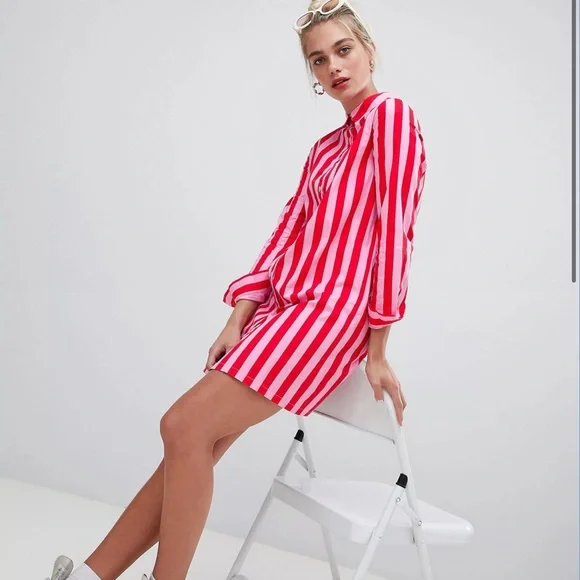 ASOS Dresses Asos Daisy Street Pink Red Stripe Oversized Mini